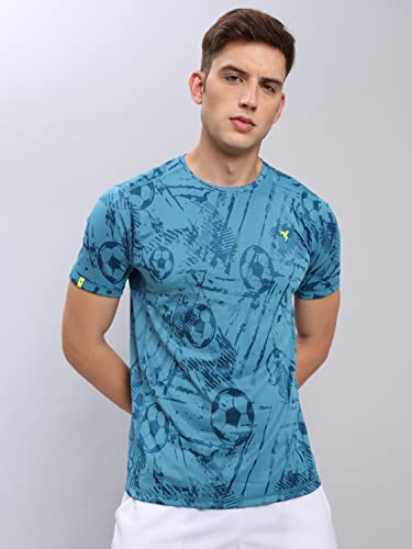 Image of TECHNOSPORT Men Polyester Regular Fit Half Sleeve Jacquard T-Shirt with Double Cool, Quick Dry & Anti Microbial for Sports, Running & Casual Use
