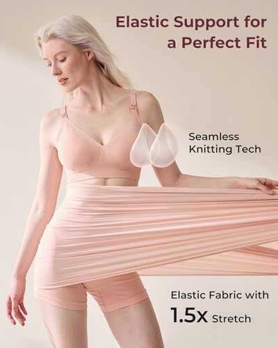 Image of Momcozy CoolFit Nursing Bras for Breastfeeding, Fixed Padding Ultra Stretch Seamless Jelly Strip Maternity Bra, Wireless