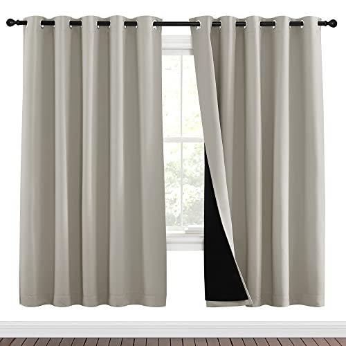 Image of NICETOWN 100% Blackout Window Curtain Panels, Full Light Blocking Drapes with Black Liner for Nursery, 72-inch Drop Thermal Insulated Draperies (Natural, 2 Pieces, 70-inch Wide Per Panel)