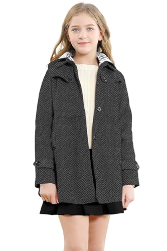 Image of Betusline Girls' Dress Coat, Kids Hoodie Wool Blend Coats Fall Winter Outerwear Peacoat,2-14 Years
