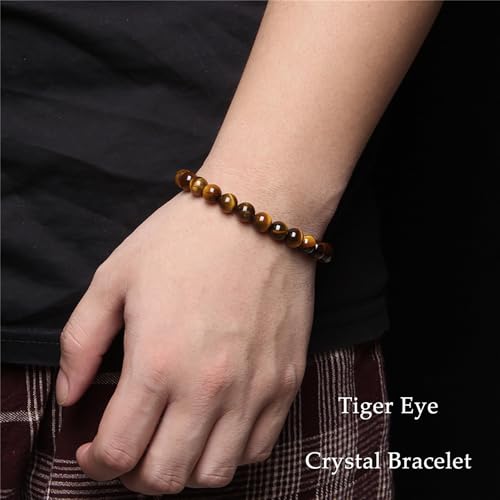 SAMOCO 12Pcs Tiger Eye Bracelet For Men 8MM Natural Stone Beads Bracelet Set Stretch Lava Rock Bracelets Adjustable Black Crystal Beaded Bracelet for Men Women Gifts4