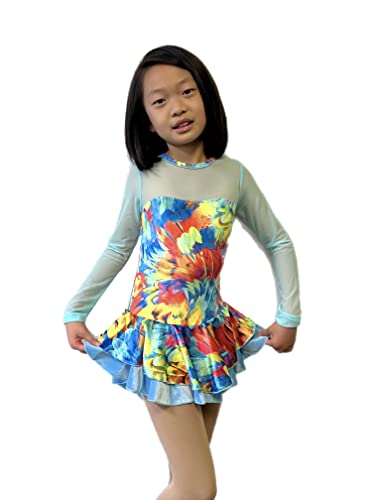 Colorful Velvet Ice Skating Dress (Aqua Feathers, 8-10 Years) #TOP8