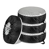 4 Pack/Set 210D Oxford Wheel Covers, Storage Tote Bags with Handle,Adjustable Waterproof 32in Tire Covers Protection Covers in Diameter-Black/Silver (L：Fits Tire Diameters 29''-31.75'')