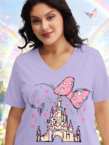 Image of NANYUAYA Plus Size Magic Shirts for Women Castle Kingdom Graphic Magical T Shirt Cute Holiday Princess Tee Vacation Tops