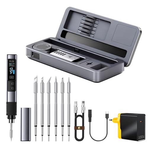 HS-02A Kit de fer à souder filaire portable 100 W, fer à souder à température contrôlée, chauffage rapide 3S, 82,2 à 450 °C, température préréglée...