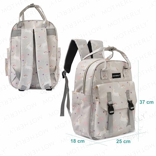Image of Motherly Printed Diaper Bag for Mothers for Travel, Maternity Bag for Newborn Baby, Mothers Travelling Bag, Multiple Pocket Water Resistant Baby Bag, Hospital Bag for moms (Unicorn Gray)