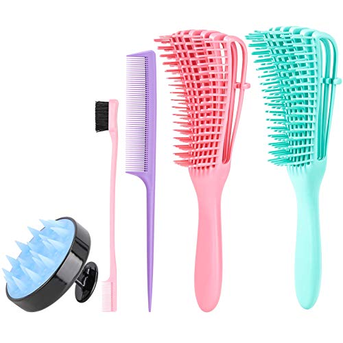 2 Pcs Detangling Brush for Afro America/African Hair and 1 Pc Scalp Massager Shampoo Brush, for Hair Textured 3a to 4c Kinky