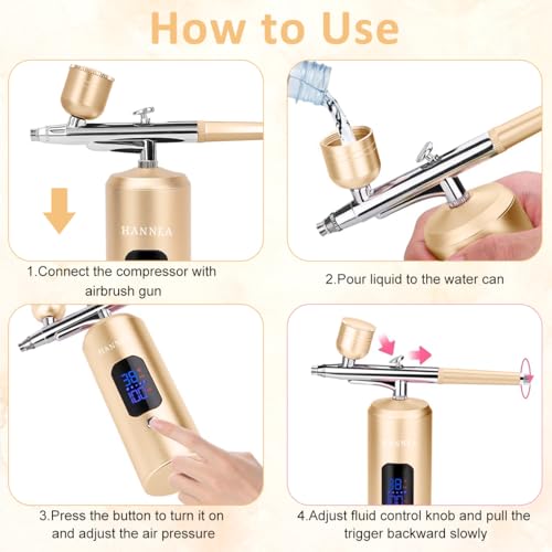 Image of HANNEA Electric Airbrush Kit Air Sprayer Makeup Airbrush Gun Adjustable Flow Paint Sprayer with Accessories, LCD Display Airbrush Gun Set for Makeup, Skin Care, Cake Decor, Leather Bag Retouch