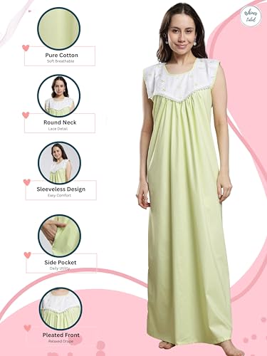 Image of 9shines Label Cotton Sleeveless Nighty | All Over Print Maxi Night wear for Women | Full Length Night Gown Night Dress for Women Stylish (Cotton Sleeveless 25)