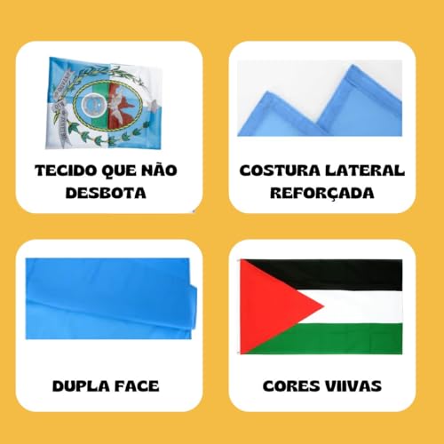 Bandeira Palestina Oficial 90 x 150 cm C/Anilhas p/Mastro Costurada Excelente p/Exteriores