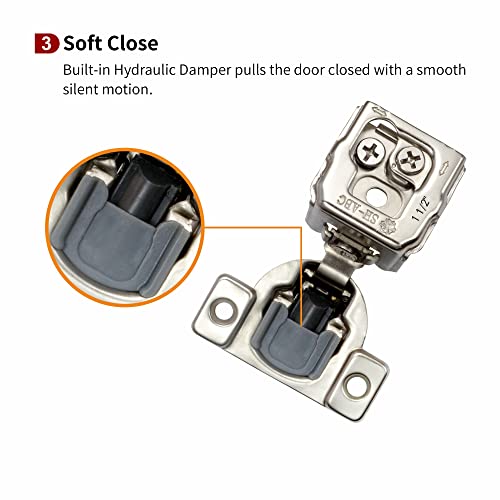 Stianc 50 Pack Soft Close Cabinet Hinges, 1 1/2" Overlay Soft Close Hinge For Kitchen Cabinet Hinges, Self Closing Cabinet Hinges-3 Way Adjustability, 105 Degree #TOP3