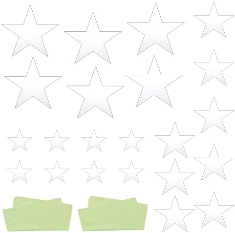 KBNIAN 20 Pcs Removable Acrylic Mirror Setting Wall Sticker, Star Shape Mirror Wall Stickers Adhesive 3D Wall Stickers Star Wall Decor for Nursery Home Living Room Bedroom Wall Decoration (3 Size)