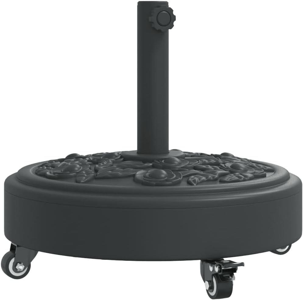 vidaXL Parasol Base with Wheels Round 59.5 lb - Black - Fits 1.5"/1.9" Umbrella Poles - Floral Pattern - Concrete/PE/Iron