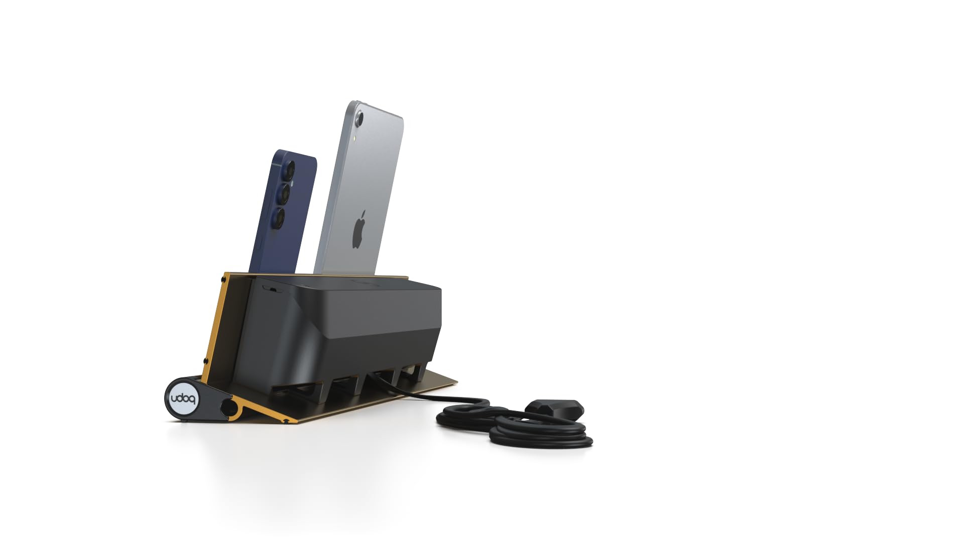 Stacja ładująca USB-C do tabletów i smartfonów, udoq 400, aluminium, z kablem do szybkiego ładowania i ładowarką Power Delivery Charger, złota