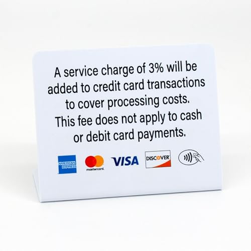 3pk Service Charge Payment Signs, 3% Service Charge Notice, Countertop Display with Major Credit...