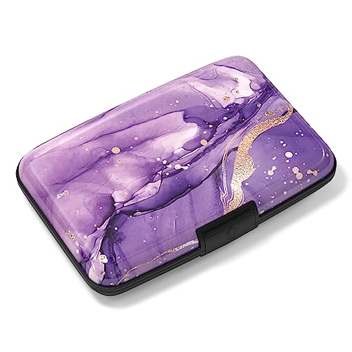 Image of Rimilak Aluminuml Credit Card Holder, Mini Credit Card Wallet RFID Blocking Slim Metal Hard Case for Women Men, Purple Mable