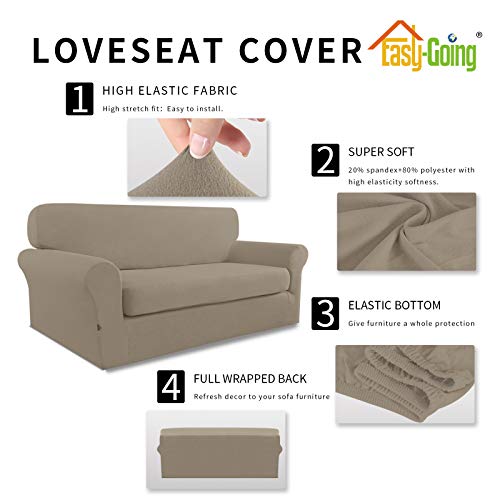 Image of Easy-Going 2 Pieces Stretch Loveseat Couch Sofa Slipcover Washable | Spandex Soft Fitted Sofa Couch Cover for Sofa Furniture Protector with Bottom Kids,Pet Dog Natural
