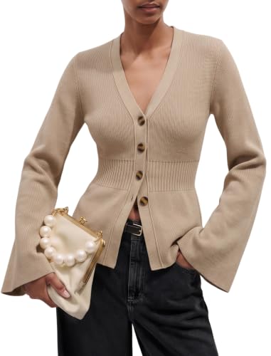 Image of ZAFUL Women's V Neck Button Down Ribbed Sweater Cardigan