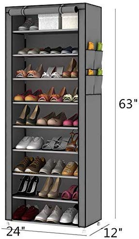 Pengke 9 Tiers Shoe Rack With Dustproof Cover Closet Shoe Storage Cabinet Organizer,Grey #TOP3