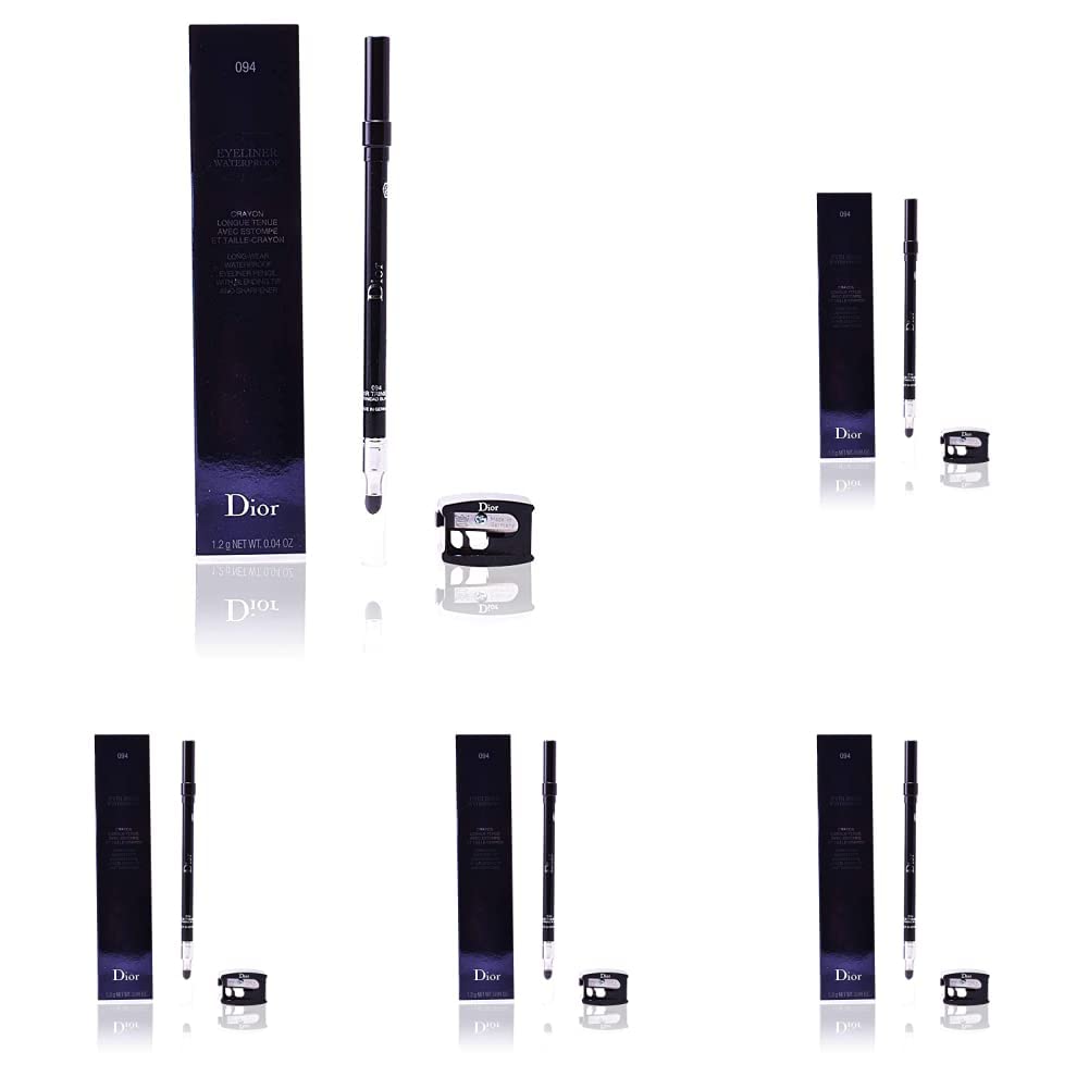 Christian Dior Waterproof Eyeliner Long-Wear Eyeliner Pencil With Blending Tip And Sharpener, Trinidad Black No.094 (Pack of 5)
