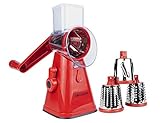 ZONENOV Rotary Cheese Grater Handheld, Kitchen Mandoline Slicer with 3 Blades, Easy to Clean Rotary Grater Slicer for Fruit, Vegetables, Nuts(Red)