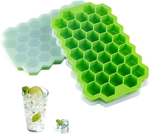 Image of Flexible Silicone Honeycomb 37 Cavity Ice Cube Tray with Lid for Freezer Moulds Small Cubes Whiskey Fridge Bar Soft Ice Cube Tray -Color May Vary-[ 1-PCS ] [ Multicolor ]
