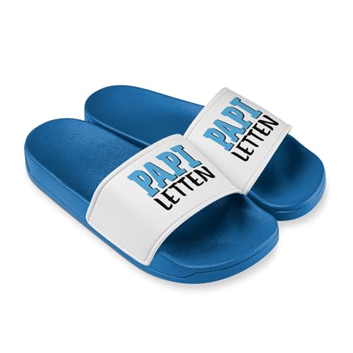 Tassenbrennerei Badelatschen Papi Letten Badeschuhe mit Memory Fussbett Rutschfester Sohle für Pool Strand Sauna Papas Geschenk Vatertag (Blau/43)