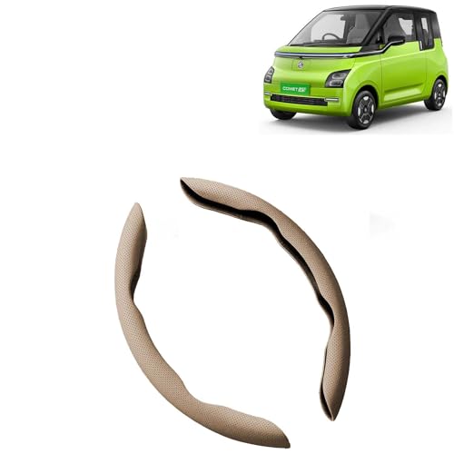 Image of KINGSWAY Premium PU Leatherette Beige Steering Wheel Grip Cover Compatible with Morris Garages (MG) Comet EV (2023 Onwards) - Universal Use and Non-Slip Car Interior Accessories, Set of 2 Pieces