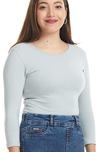 Image of ESTEEZ Women's 3 /4 Sleeve Wide Neck Layering T-Shirt - Modest Cotton Stretch Fitted Base Layer Top
