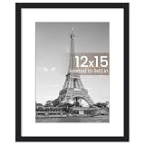 upsimples 12 x 15 Frame, Display Pictures 9x12 with Mat or 12x15 Without, Wall Hanging Photo Frame, Black, 1 Pack
