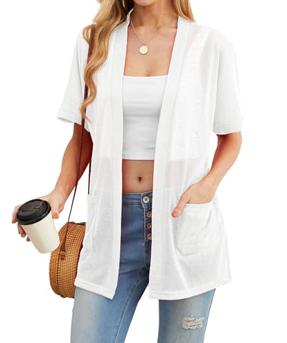 PrinStory Short Sleeve Cardigans for Women Lightweight Sheer Knit Cardigans