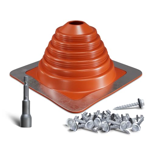 VIVIDA #2 Metal Roof Pipe Flashing, Metal Roofing Pipe Boot Kit, High Temp Silicone Vent Boot, for Tube OD 1-1/4' to 3', Square Base, Screws & Hex Socket Included, 1 Pack, Red