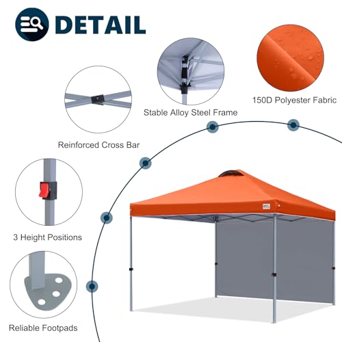 Image of MASTERCANOPY 10x10 Durable Pop Up Canopy Tent with 1 Sidewall, Orange