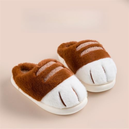 Image of Cat Paw Slippers - Unisex Adults & Kids - Beige - Slip-On - Plush & Memory Sponge Interior - Anti-Slip EVA Sole - Washable - Home Slippers