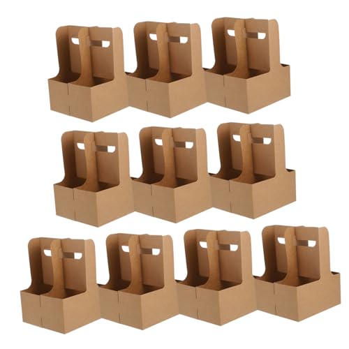 HEALLILY 10pcs 2 Take Out Cup Carriers Drinks Beverages Cardboard Carrier Drink Carrier with Handle Cup Holder Cardboard Cup Holders Drink Carrier Beverage Holder Paper Golden