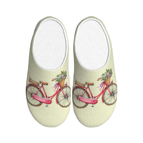 Chaussons d'hiver en peluche EdWal à motif vélo rétro pour intérieur cocooning
