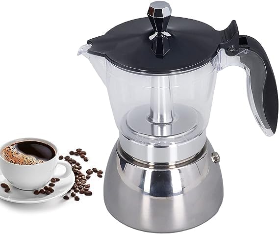 AYNEFY Estufa de café, 4 Taza de Acero Inoxidable Cafetera Estufa Cafetera Cafetera Suministros de Cocina Mocha Cafetera Cafetera Espresso Maker
