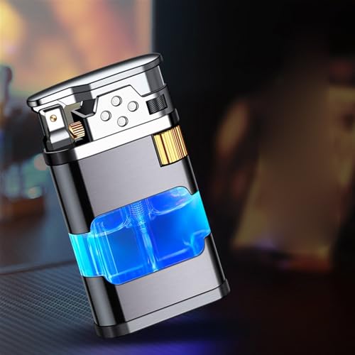 Encendedor de antorcha de butano recargable con cuerpo de metal y cámara de gas visible 5