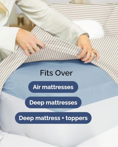 Image of Extra Deep Flex Top Split Head King Sheet Set - 6 Piece Breathable and Cooling Sheets - Hotel Luxury Bedding for Women, Men, Kids & Teens - Easy Secure Fit - Extra Deep Pockets - Beige Stripes 2