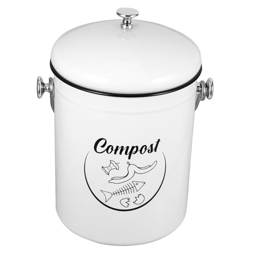 STOBAZA Cubo De Basura para Cocina con Tapa 5l, Hierro Reciclable, Control De Olores, Compacto y Sostenible para Compostaje Doméstico, Adecuado para Residuos Orgánicos Encimera