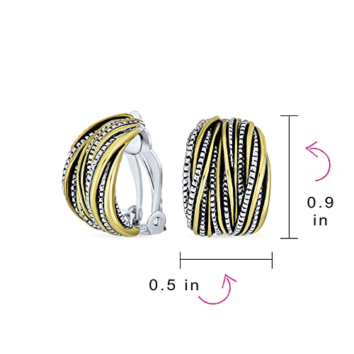 Half Hoop Shrimp Style Two Tone Caviar Bead Braided Crossover Wire Dome Clip On Earrings For Women Non Pierced Ears Oxidized Silver Gold Plated Brass4