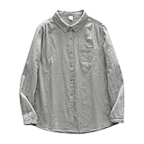 Generisch Chemise pied-de-poule pour femme - Double couche - Col rabattu - Décontractée - Manches longues - Élégant - Manches longues, Gris clair., M