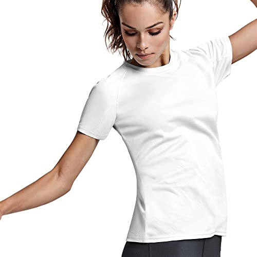 Camiseta Técnica Deporte Manga Corta para Mujer - Camiseta Deportiva Tejido Control Dry Flexible, Ligera y cómoda (L, Blanco) Cover