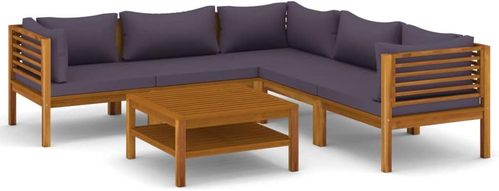 vidaXL Solid Acacia Wood Patio Lounge Set 6 Piece with Cushion Outdoor Garden Terrace Wooden Modular Sofa Seating Seat Sitting Chair Furniture