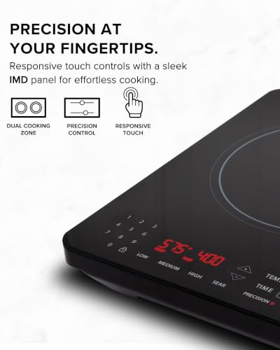 Image of Nuwave PIC Double Portable Induction Cooktop, 900W /1500W /1800W Options, Two 8 inch Heating Zones, 106 Precise Temperatures from 50F-575F in 5F Increments, Shatter-Resistant Ceramic Glass