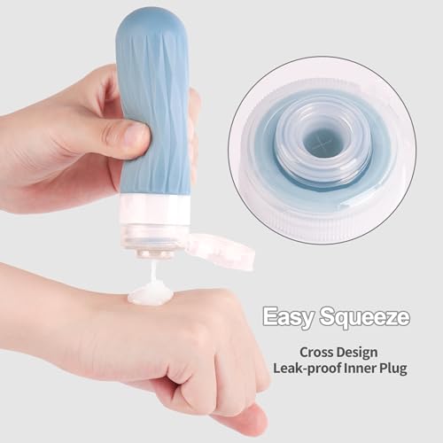 Travel Bottles for Toiletries, Travel Size Toiletries, TSA Approved 3oz Size Toiletry Containers, Leakproof & Refillable Silicone Bottles for Shampoo Conditioner (Grey)3