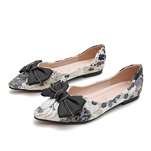 SAILING LU Bow-Knot Ballet Flats for Women Pointy Toe Sequins Dressy Shoes Womens Comfortable Slip on Loafers Light Weight2