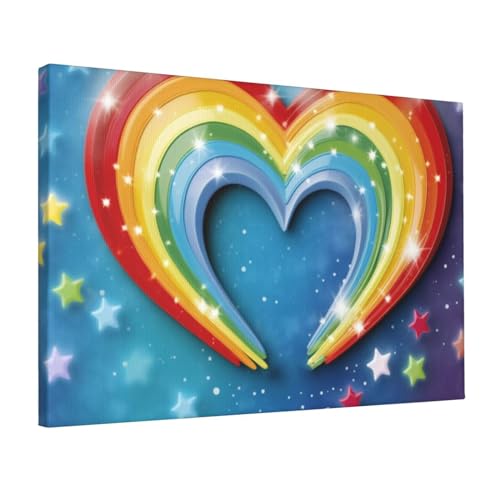 Toile murale colorée 30x45 cm arc-en-ciel et cœur YoupO pour la décoration du salon