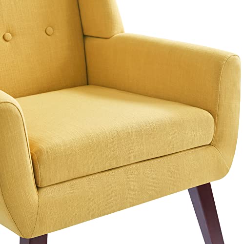 Huimo Living Room Chairs, Button Tufted Upholstered Accent Chair, Comfy Linen Fabric Armchair For Reading, Bedroom, Mid-Century Modern Bedroom Chair (Yellow) #TOP5