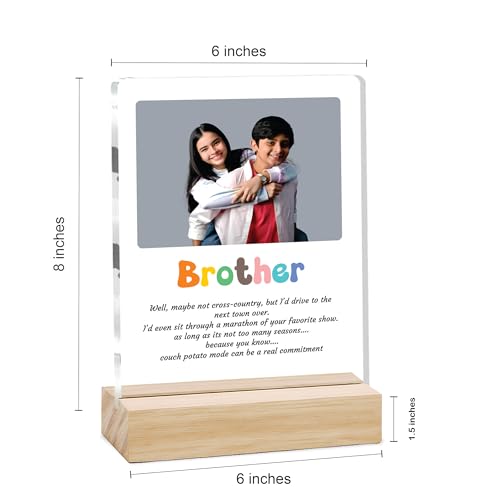 Image of Giftplease Customized Photo And Text Frame With Wooden Stand | Personalised Printed Photo Frame | Gift For Brother | Birthday | (Transparent, 5MM, 6 * 8 Inches), Tabletop BG 04